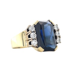 Vintage Sapphire and Diamond Cigar Band Chunky Ring, 14 Karat Bicolor Gold