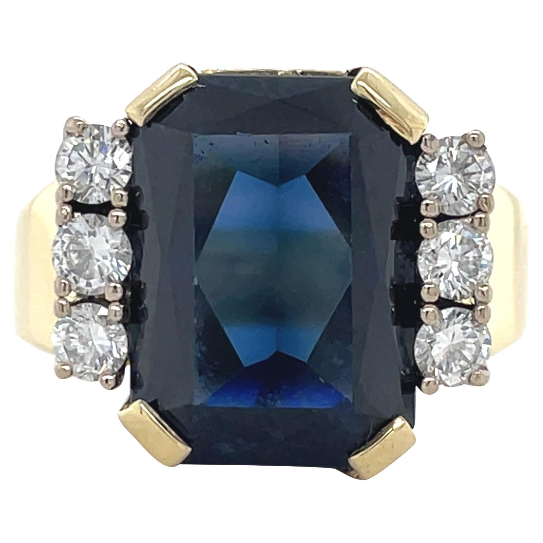 Anello a fascia con zaffiro e diamante d
epoca, oro 14 carati bicolore in vendita