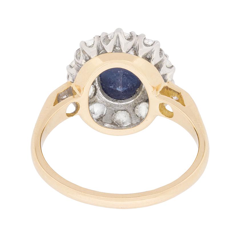 Vintage Sapphire and Diamond Cluster Dress Ring, circa 1950s In Excellent Condition In London, GB