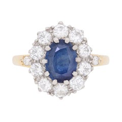 Vintage Sapphire and Diamond Cluster Dress Ring, circa 1950s