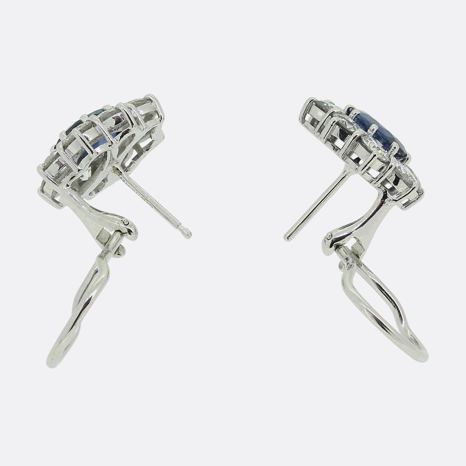 Vintage Sapphire and Diamond Cluster Earrings In Excellent Condition For Sale In London, GB