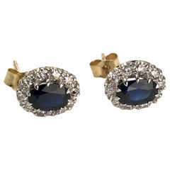 Vintage Sapphire and Diamond Cluster Earrings