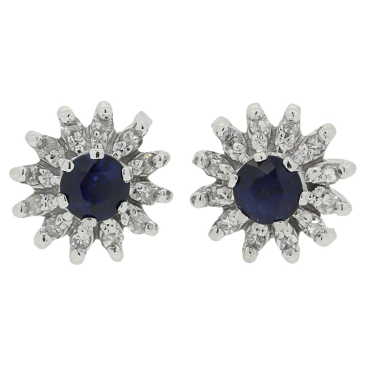 Vintage Sapphire and Diamond Cluster Earrings For Sale