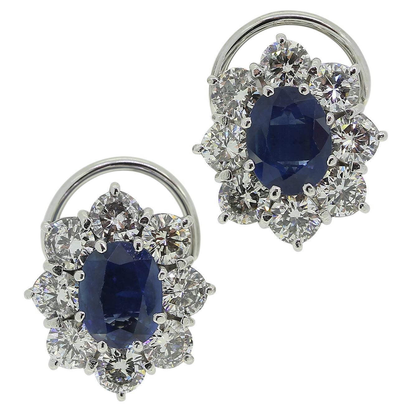 Vintage Sapphire and Diamond Cluster Earrings For Sale