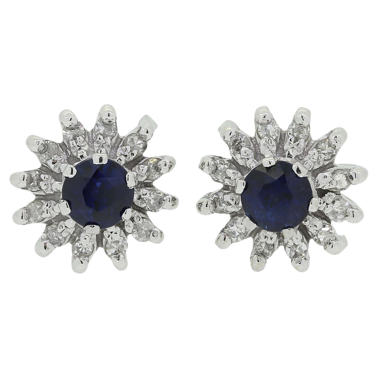 Vintage Sapphire and Diamond Cluster Earrings