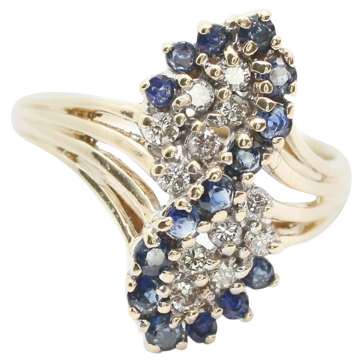 Vintage Sapphire and Diamond Cluster Ring 14 Karat For Sale