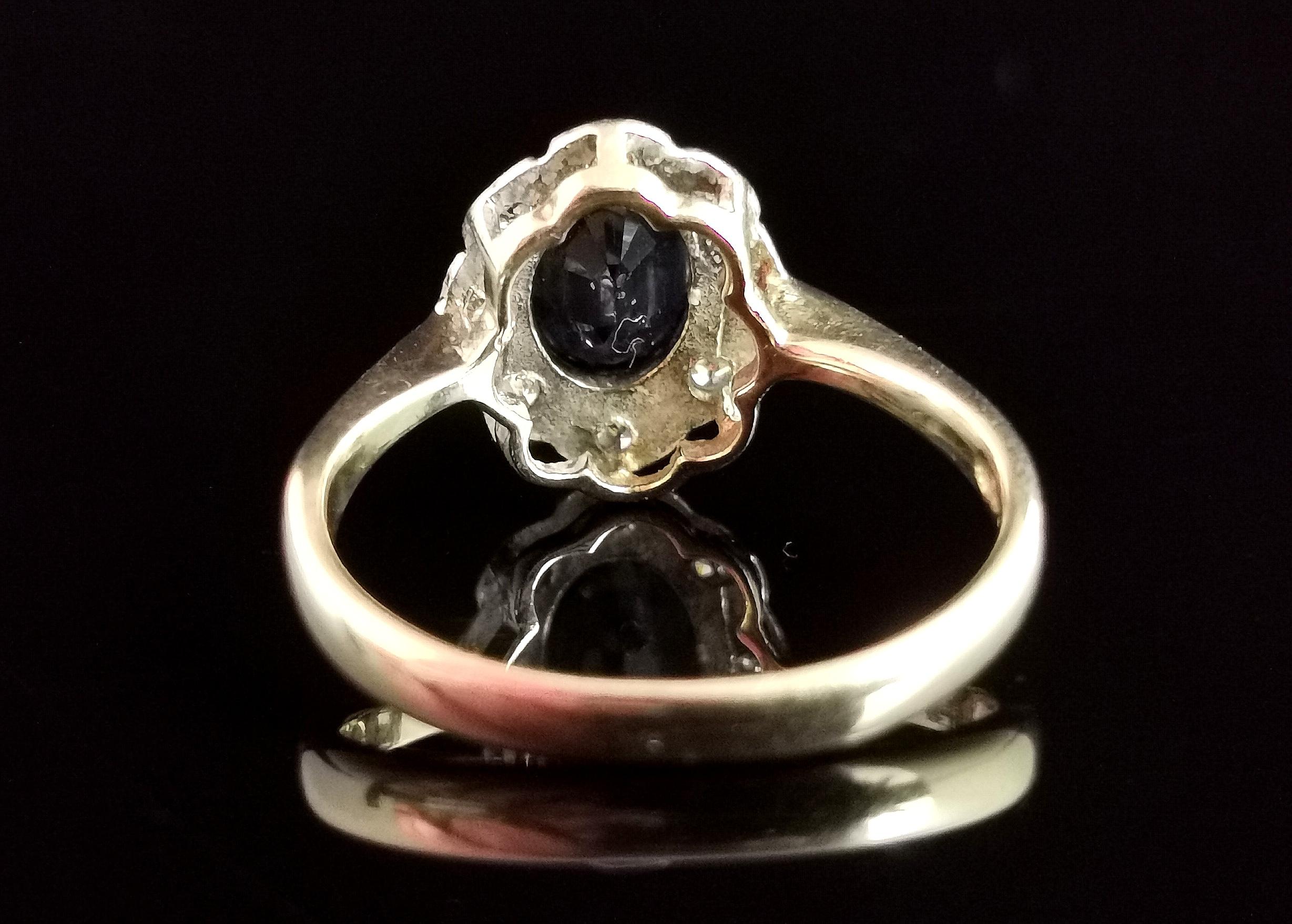 Vintage Sapphire and Diamond Cluster Ring, 9k Yellow Gold 4