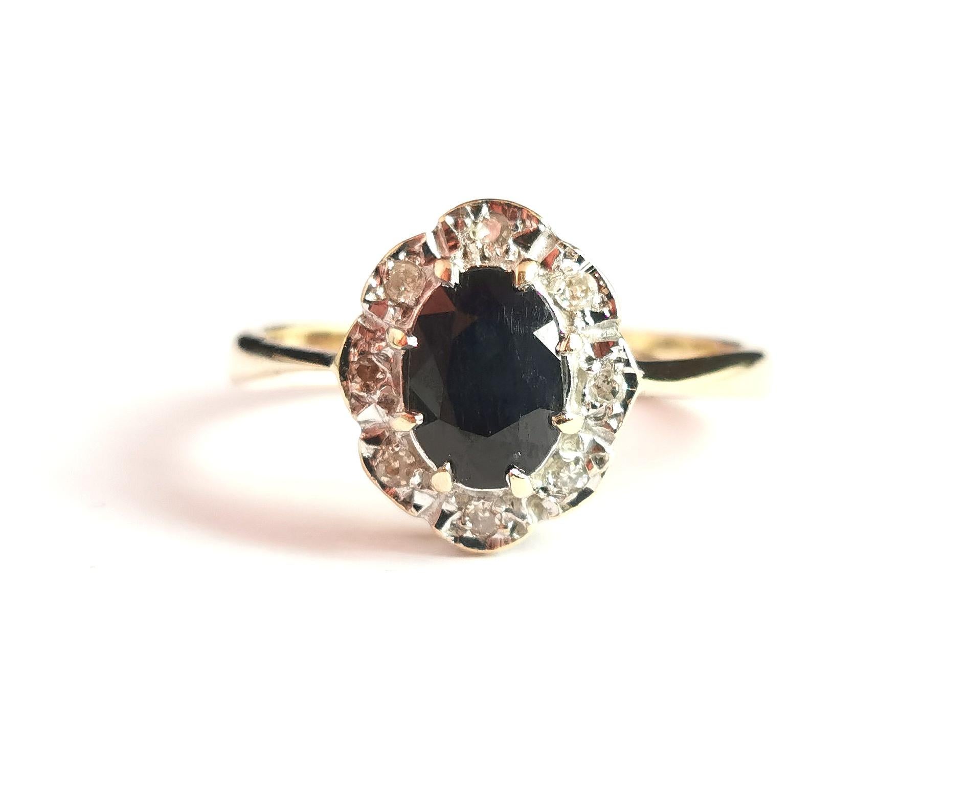 Vintage Sapphire and Diamond Cluster Ring, 9k Yellow Gold 7