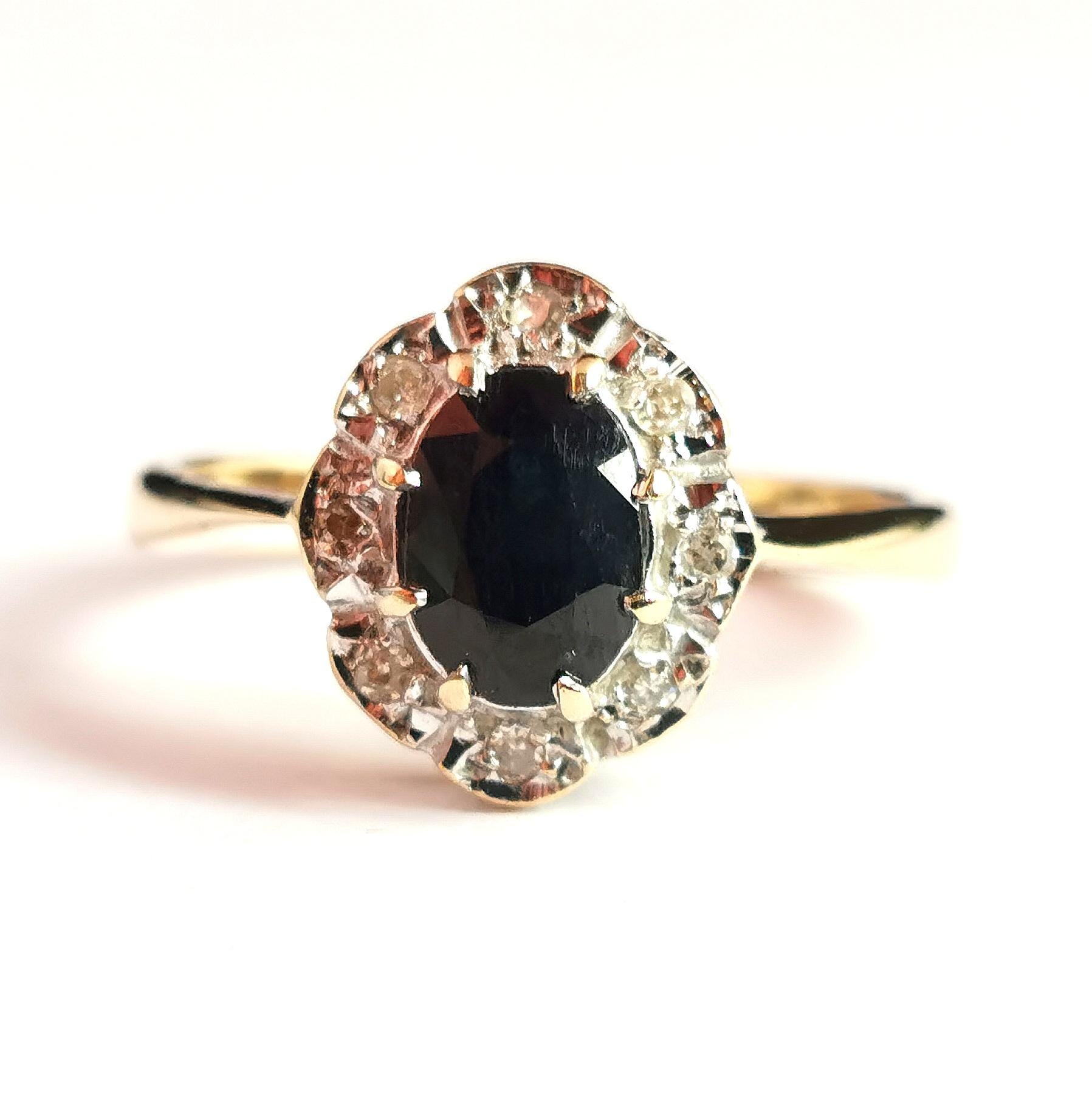 Vintage Sapphire and Diamond Cluster Ring, 9k Yellow Gold 8