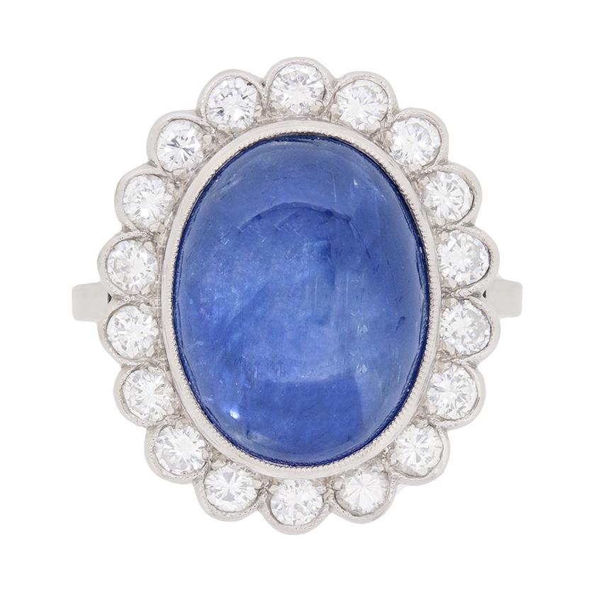 Vintage Sapphire and Diamond Cluster Ring, circa 1940s For Sale