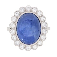 Vintage Sapphire and Diamond Cluster Ring, circa 1940s