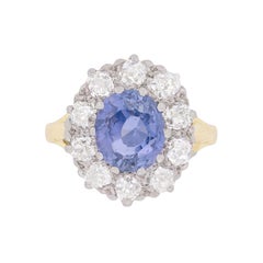 Vintage Sapphire and Diamond Cluster Ring, circa 1950s