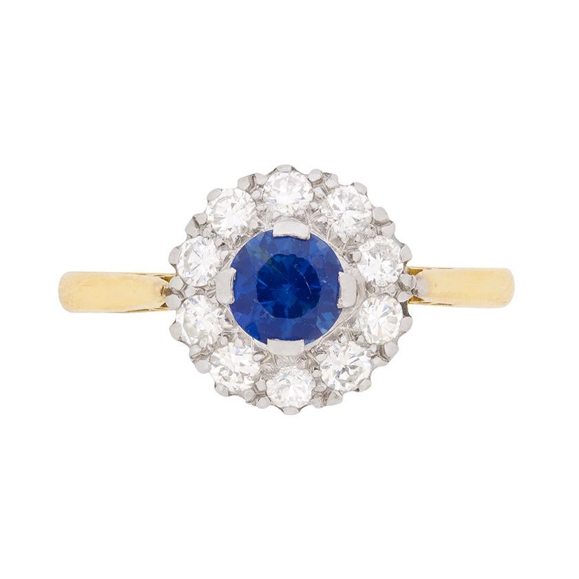 Vintage Sapphire and Diamond Cluster Ring, circa 1950s