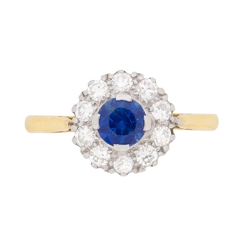 Bague grappe vintage en saphir et diamants, c. 1950