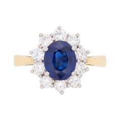 Vintage Sapphire and Diamond Cluster Ring, circa 1960s Vintage Sapphire and Diamond Cluster Ring, circa 1960s