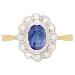 Vintage Sapphire and Diamond Cluster Ring, circa 1970s