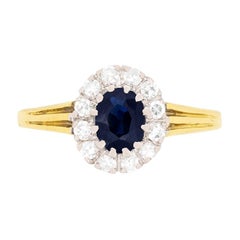 Vintage Sapphire and Diamond Cluster Ring, circa 1970s