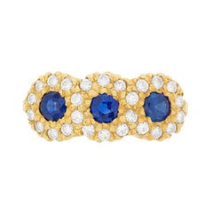 Bague grappe vintage en saphir et diamants, c. 1970