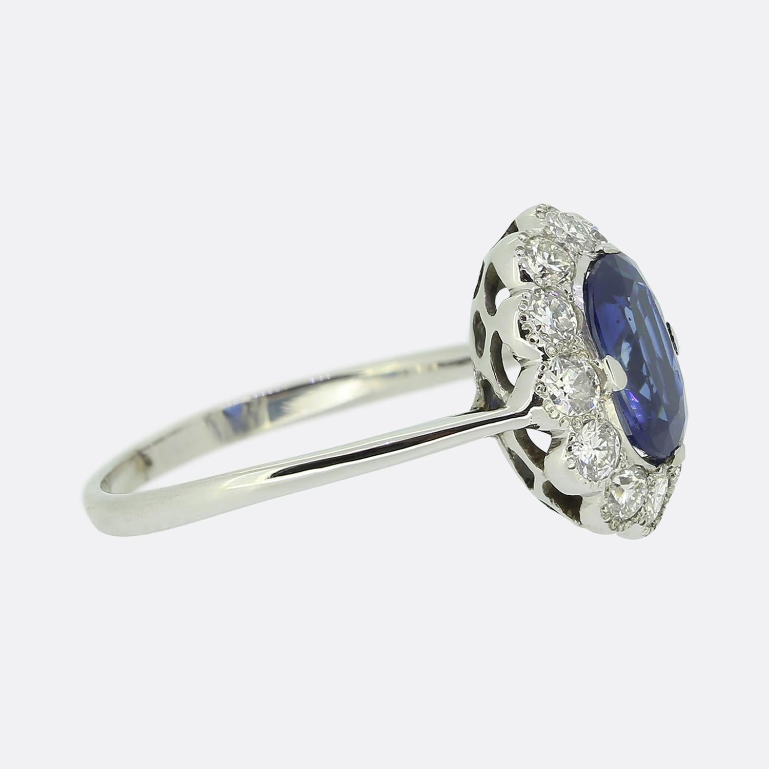 Oval Cut Vintage Sapphire and Diamond Cluster Ring