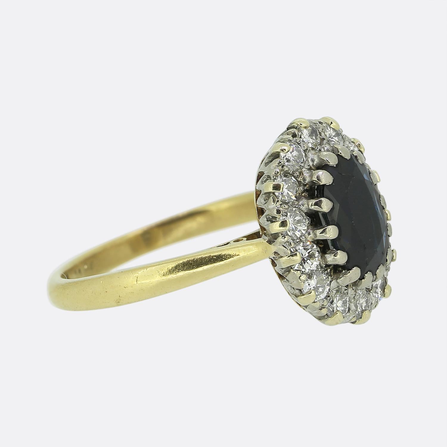 Oval Cut Vintage Sapphire and Diamond Cluster Ring