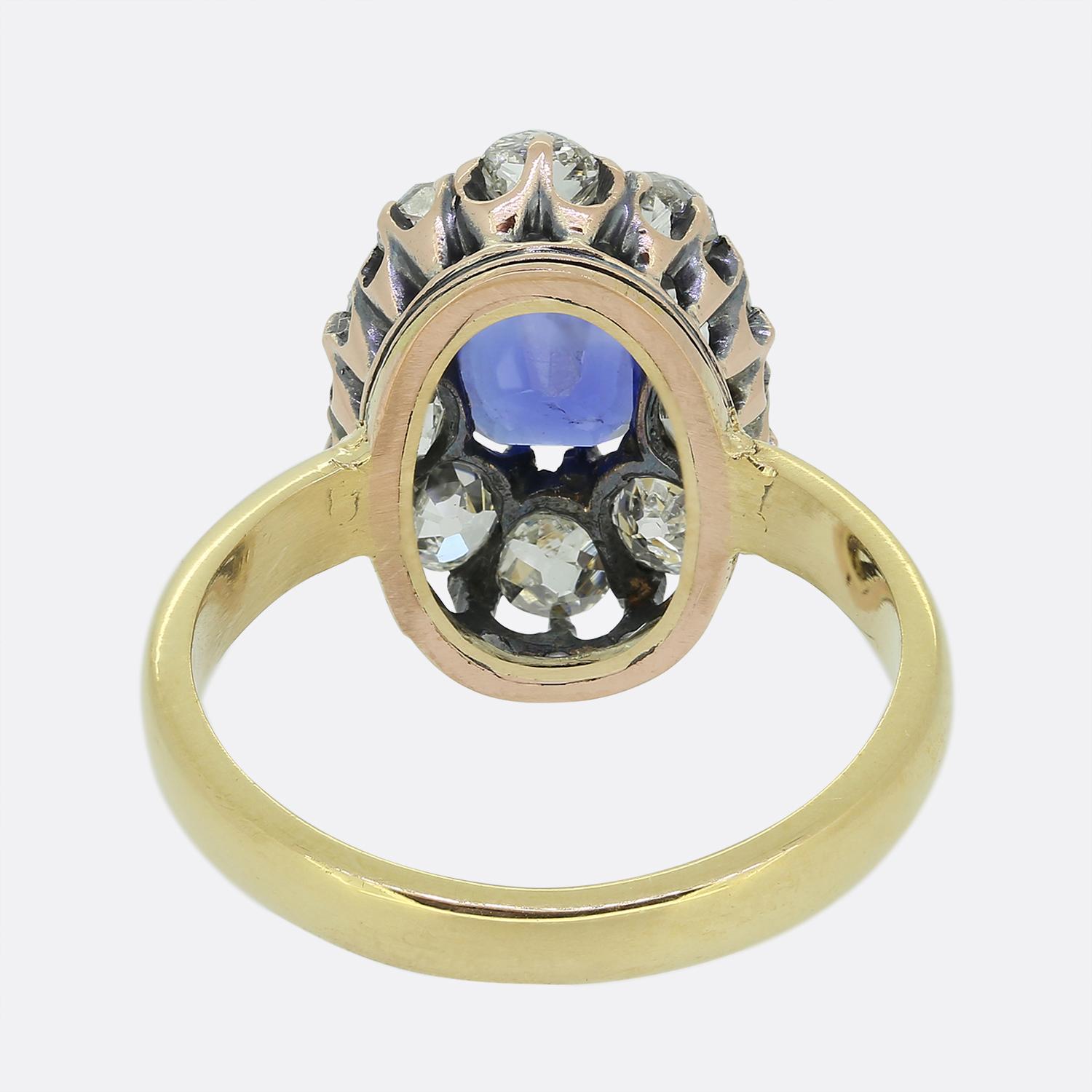 Viktorianischer Saphir- und Diamant-Cluster-Ring im Zustand „Gut“ im Angebot in London, GB