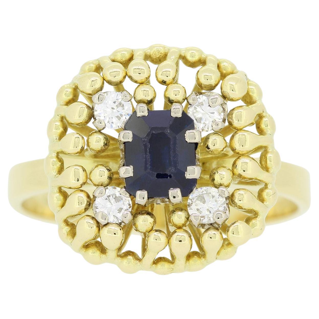 Vintage Cluster-Ring mit Saphiren und Diamanten im Angebot