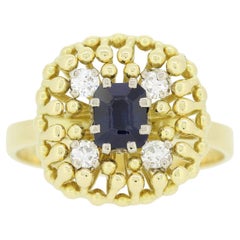 Retro Sapphire and Diamond Cluster Ring