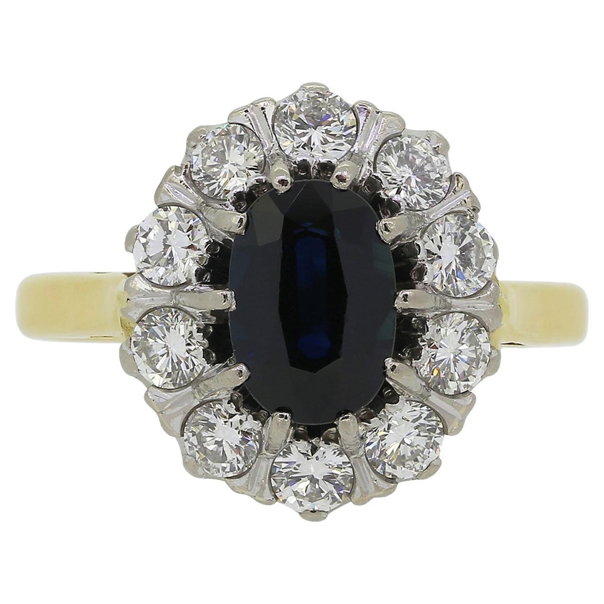 Vintage Sapphire and Diamond Cluster Ring For Sale
