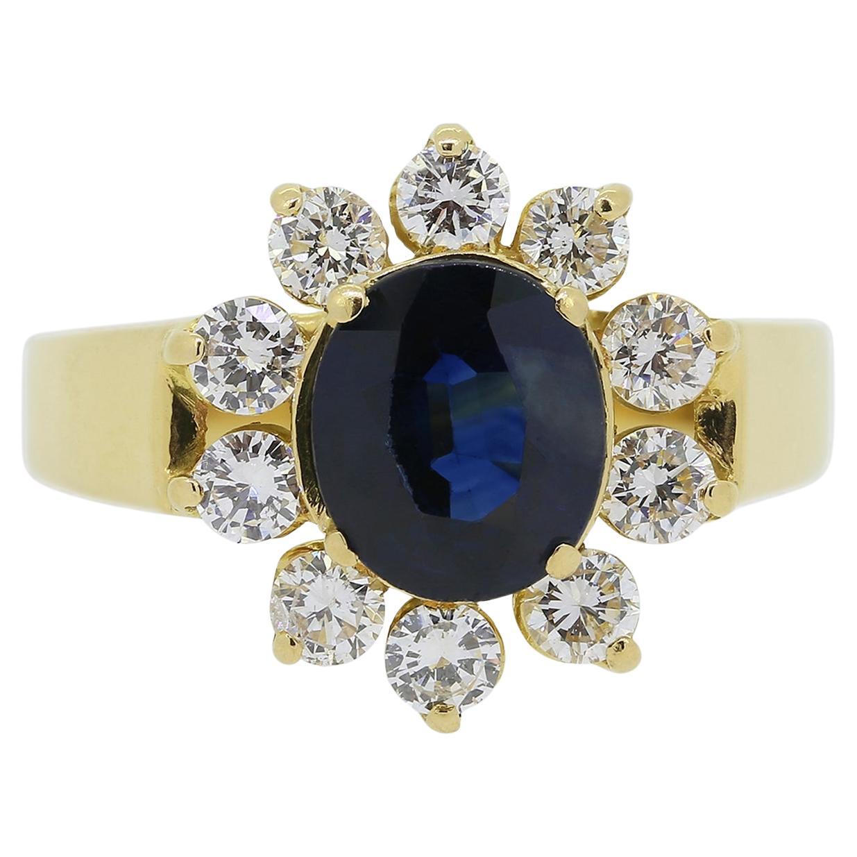 Vintage Cluster-Ring mit Saphiren und Diamanten