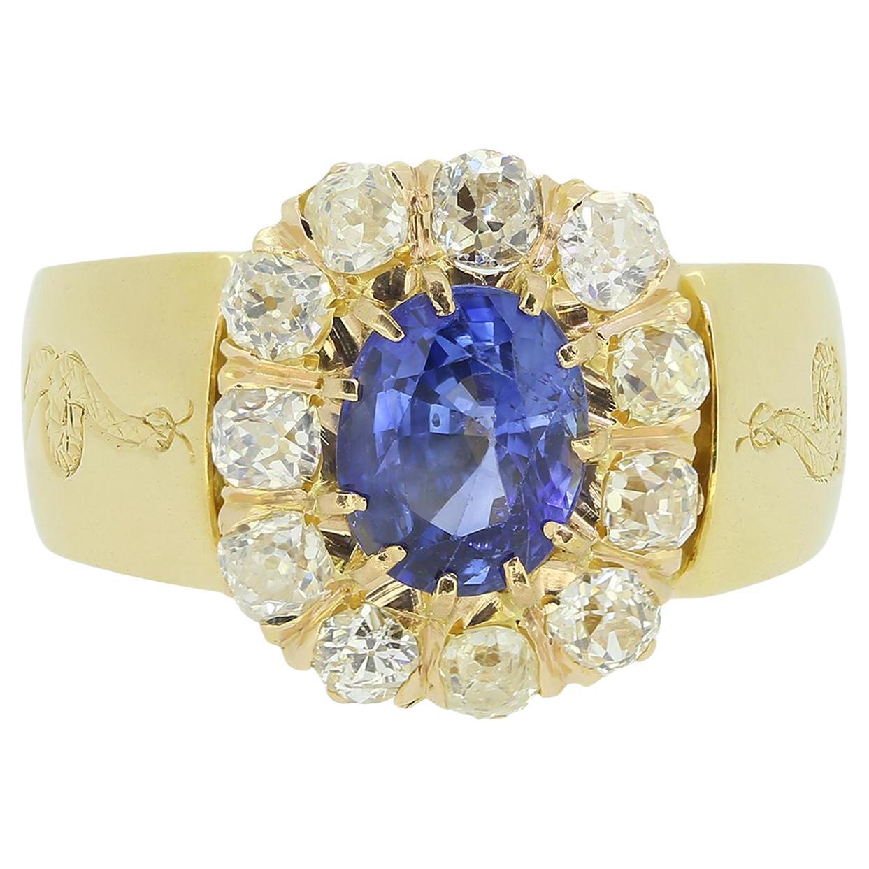 Vintage Sapphire and Diamond Cluster Ring For Sale