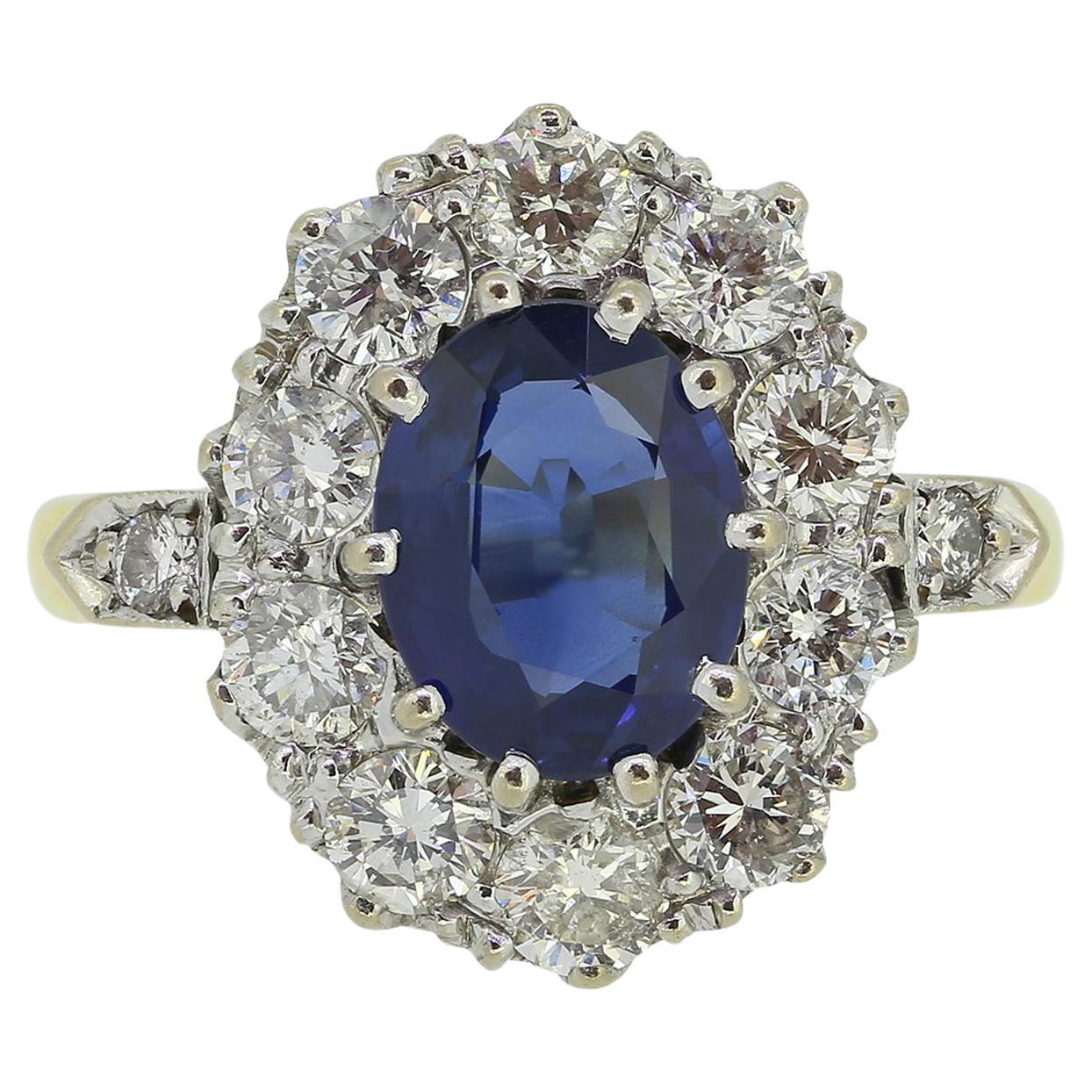 Vintage Sapphire and Diamond Cluster Ring For Sale