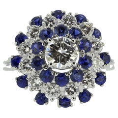 Bague grappe vintage en saphir et diamants