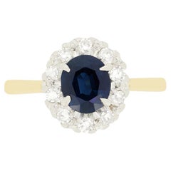 Bague vintage à saphir et diamant, poinçonnée en 1962