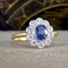 Vintage Sapphire and Diamond Cluster Ring in 18ct Yellow and White Gold