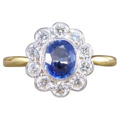 Retro Sapphire and Diamond Cluster Ring in 18ct Yellow and White Gold