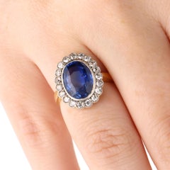 Vintage Sapphire and Diamond Cluster Ring in Yellow and White Gold