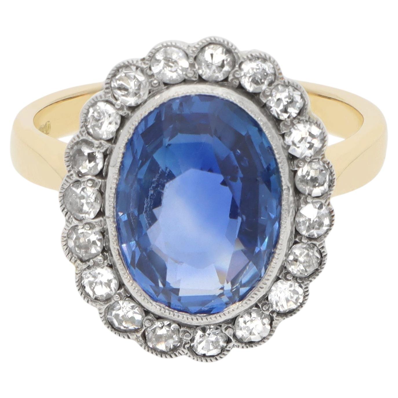 Vintage-Ring mit Saphir- und Diamantbesatz aus Gelb- und Weißgold