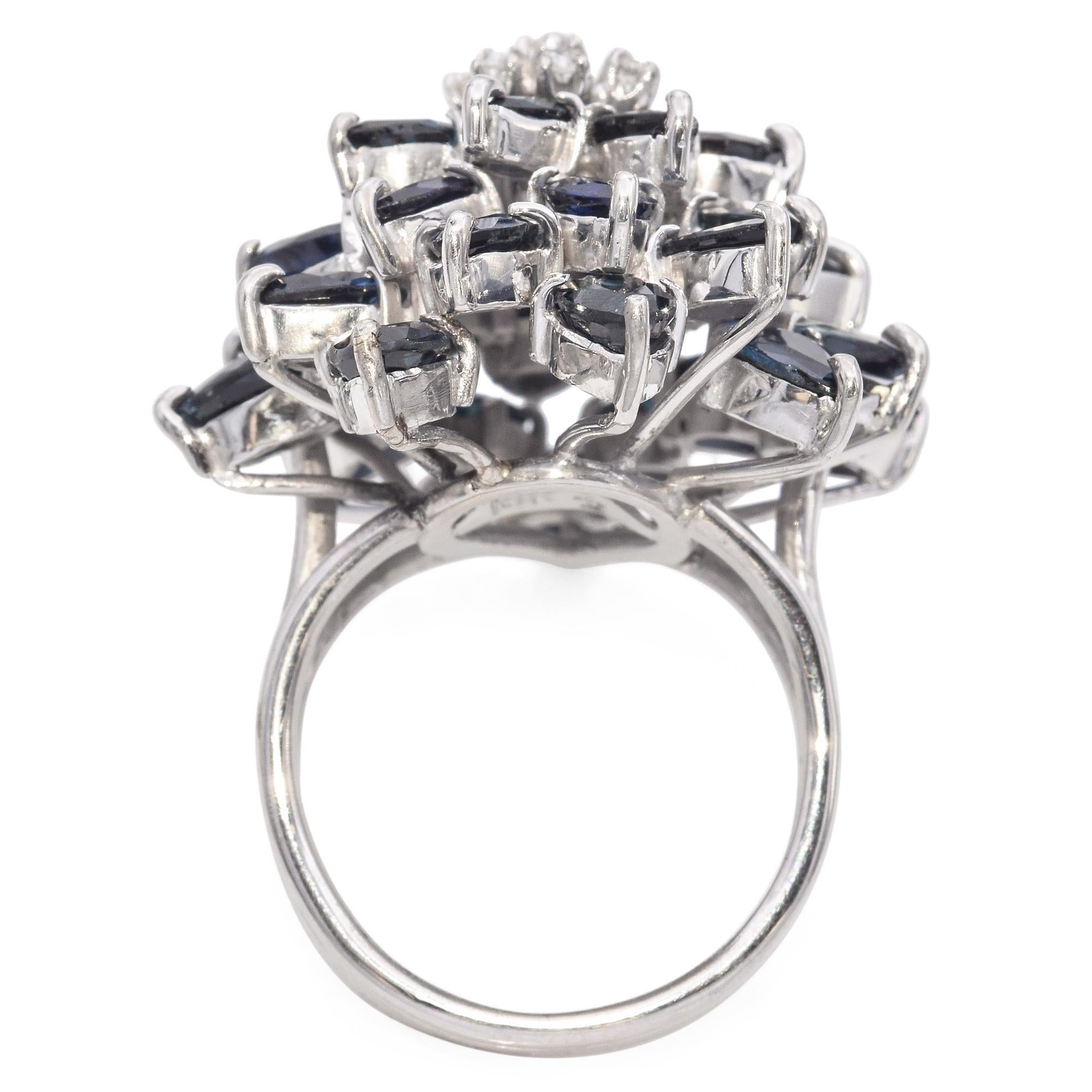 Women's Vintage Sapphire and Diamond Cluster Statement Ring in a Precious Metal Alloy For Sale