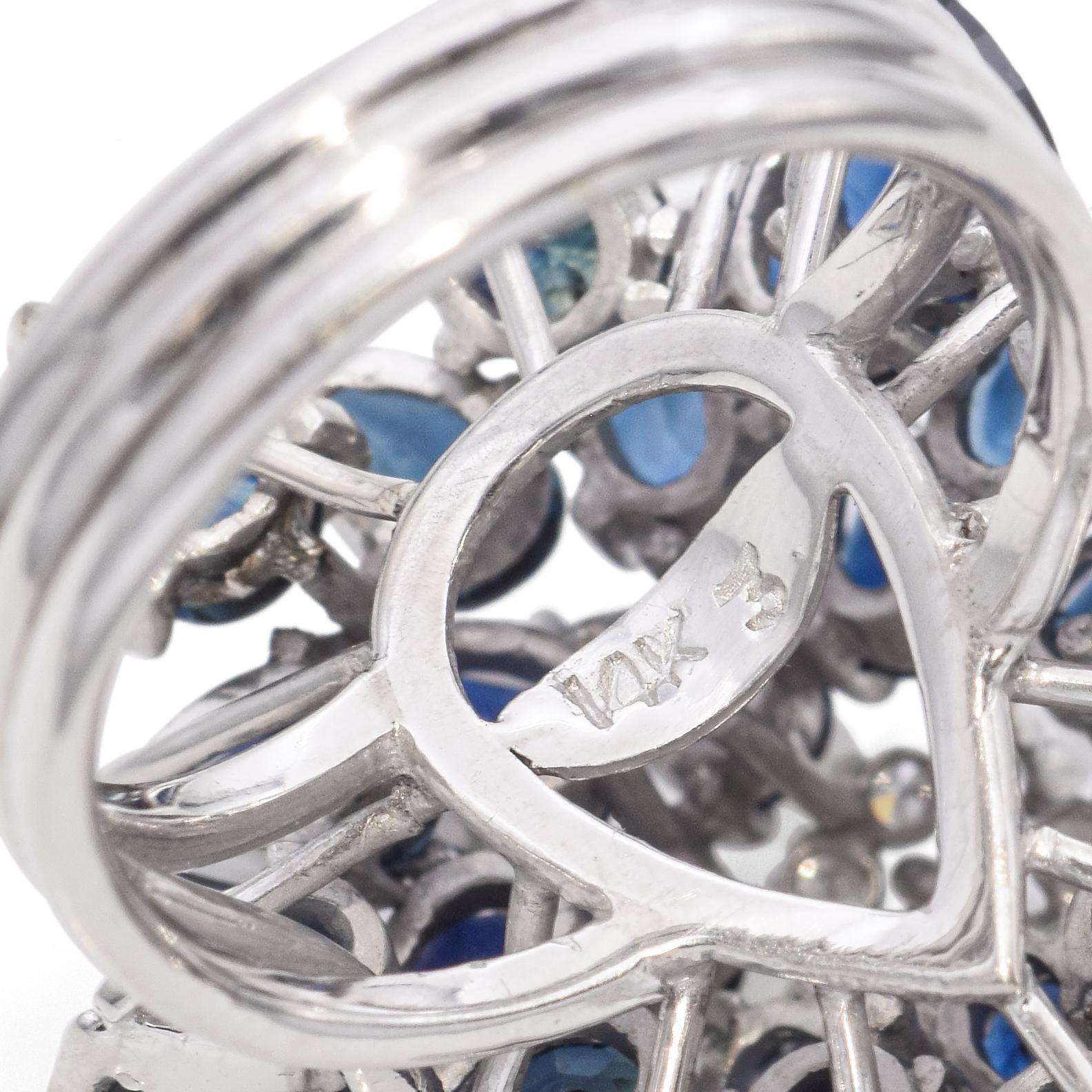 Vintage Sapphire and Diamond Cluster Statement Ring in a Precious Metal Alloy For Sale 2