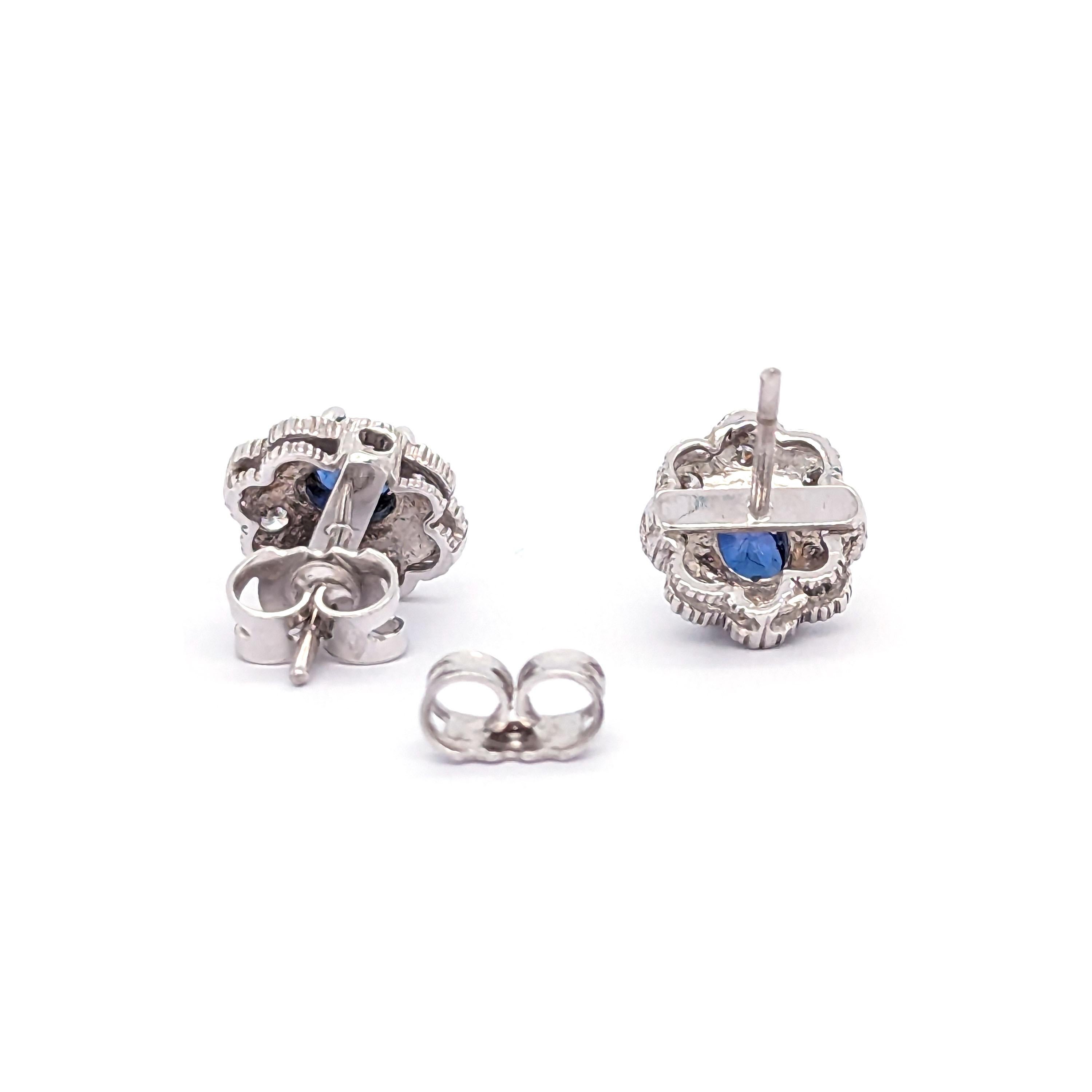 Oval Cut Vintage Sapphire And Diamond Cluster Stud Earrings, Circa 1960 For Sale