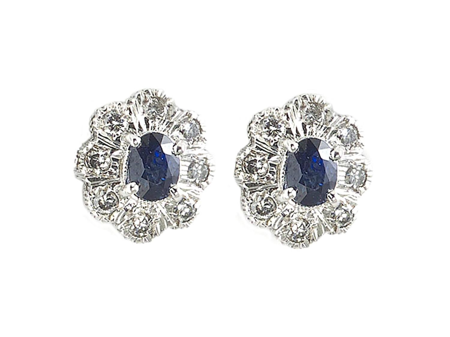 Vintage Sapphire And Diamond Cluster Stud Earrings, Circa 1960 In Excellent Condition For Sale In London, GB
