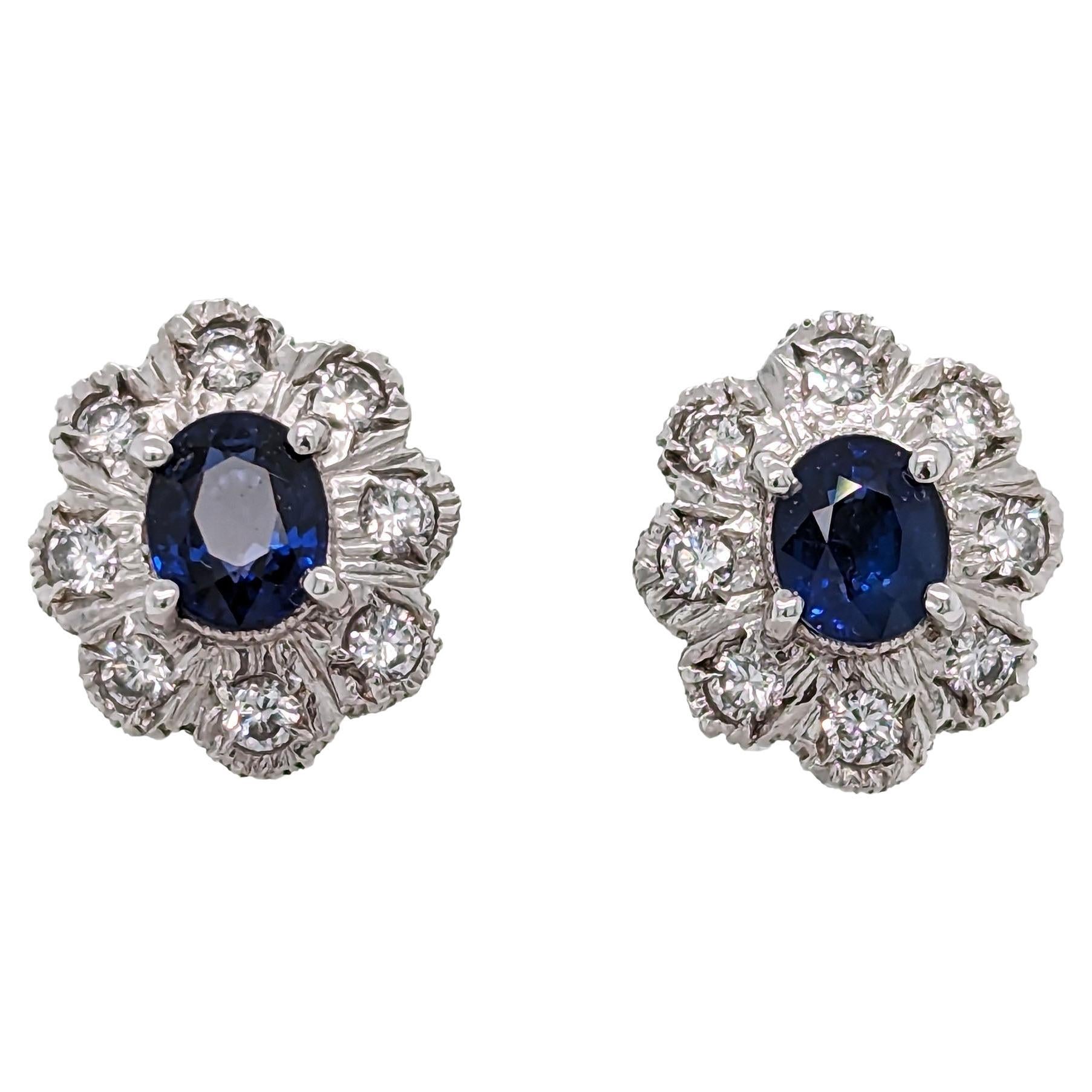 Vintage Sapphire And Diamond Cluster Stud Earrings, Circa 1960