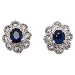 Vintage Sapphire And Diamond Cluster Stud Earrings, Circa 1960