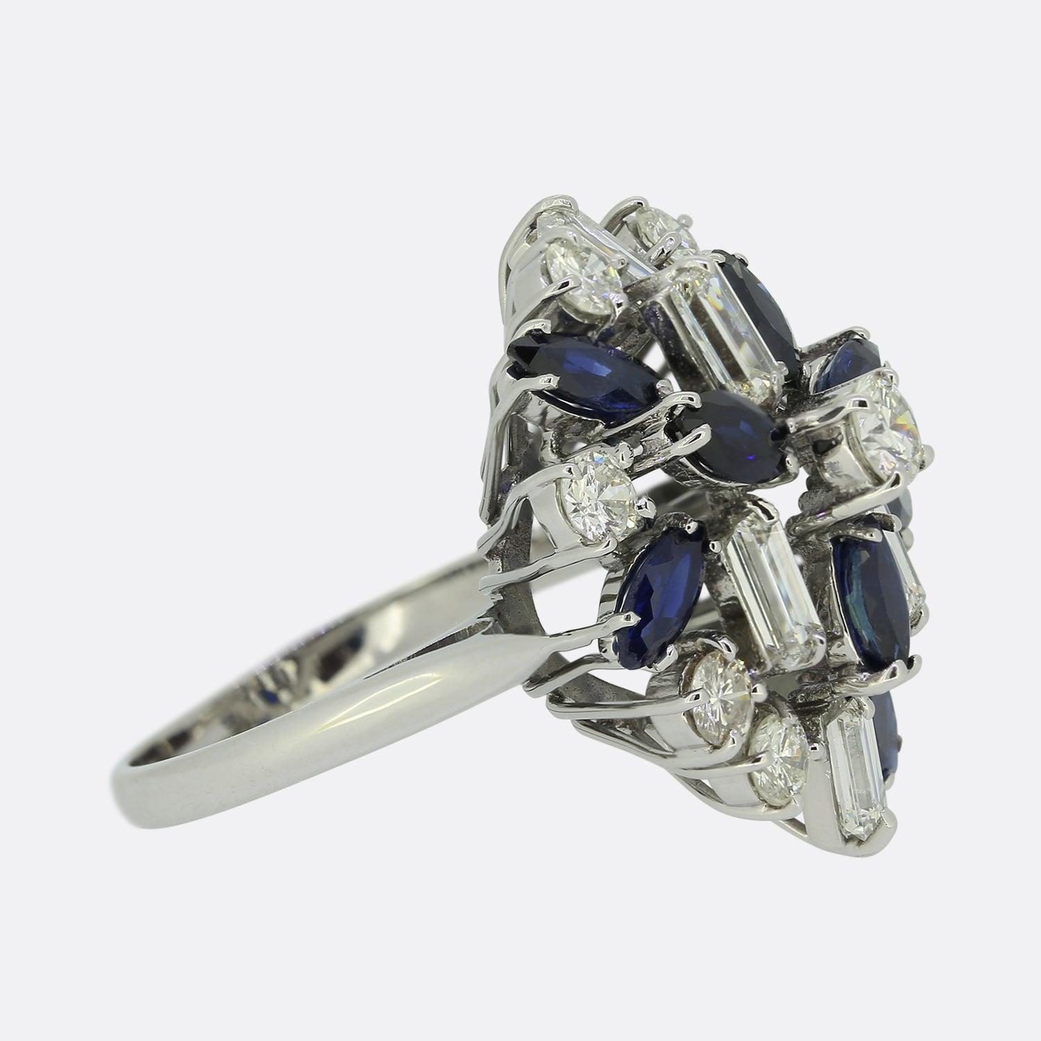 Marquise Cut Vintage Sapphire and Diamond Cocktail Ring For Sale