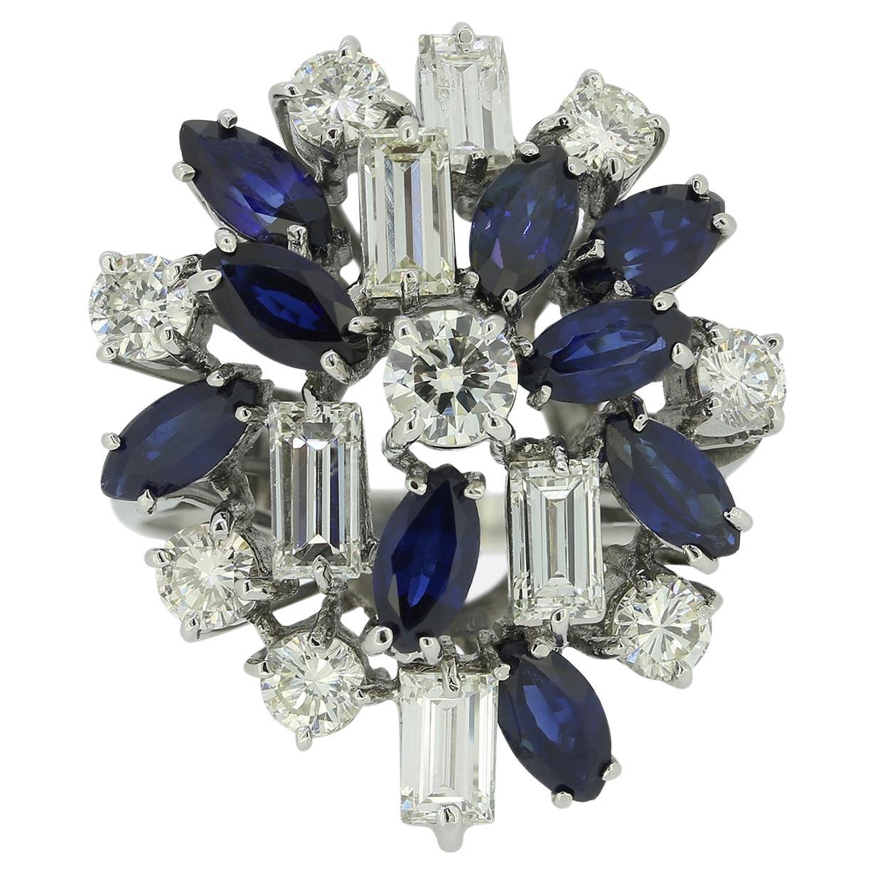 Vintage Sapphire and Diamond Cocktail Ring For Sale