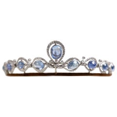 Collana vintage con zaffiro e diamante a tiara convertibile