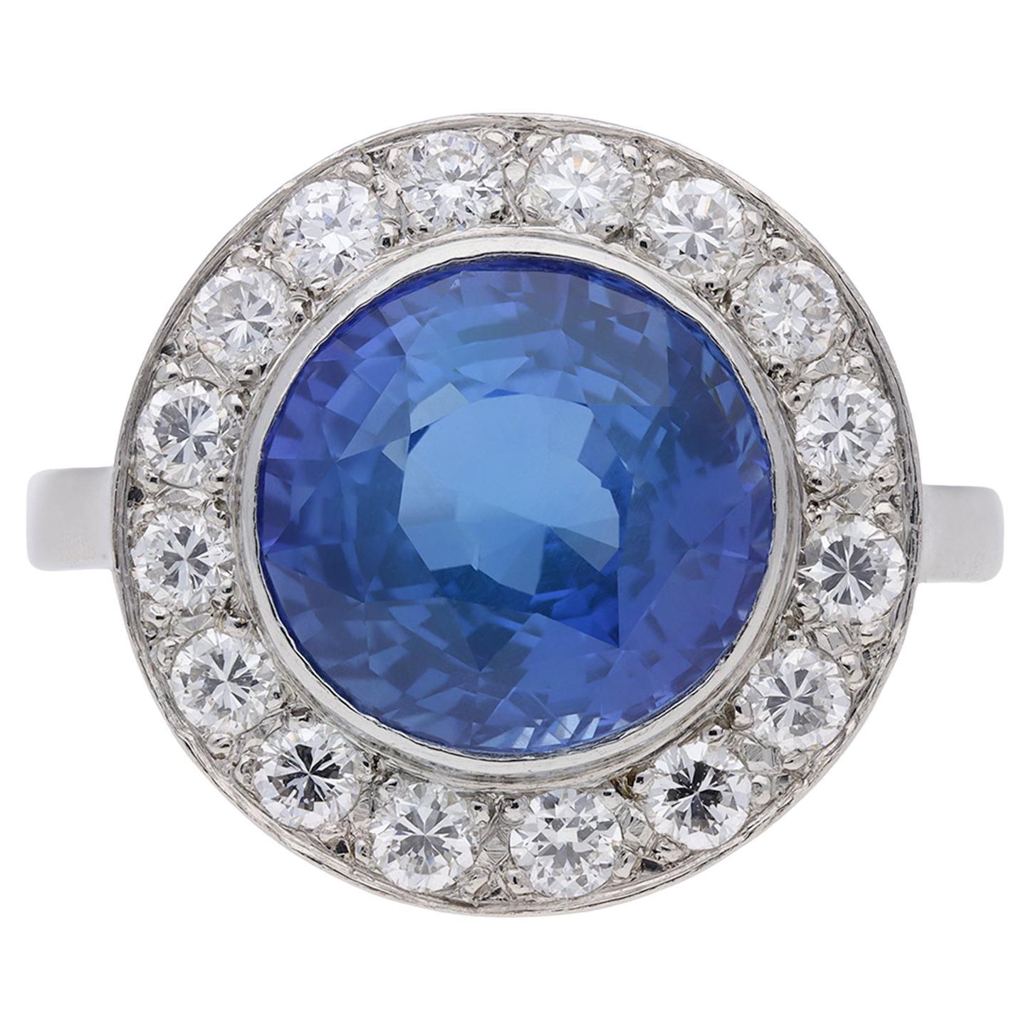 Vintage Sapphire and Diamond Coronet Cluster Ring, circa 1950 For Sale