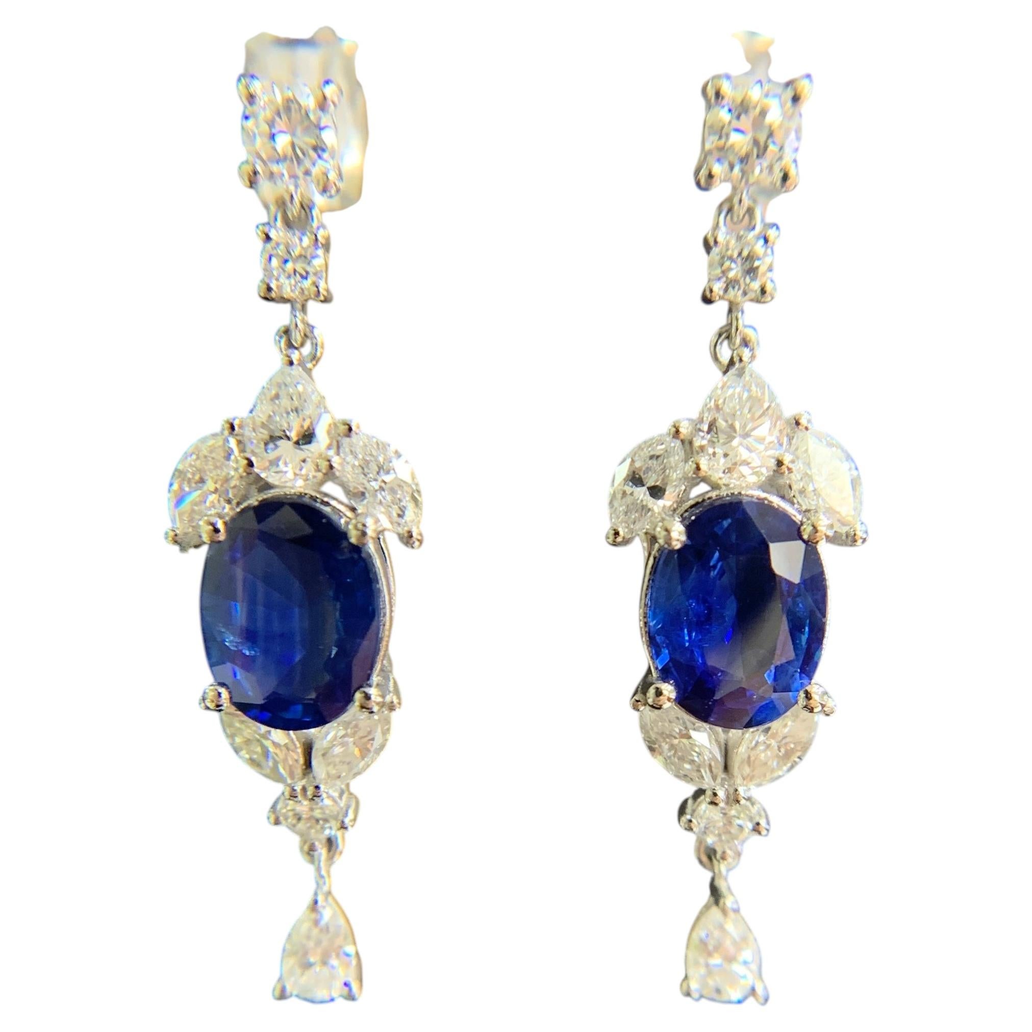 Vintage Sapphire and Diamond Dangle Earrings Platinum