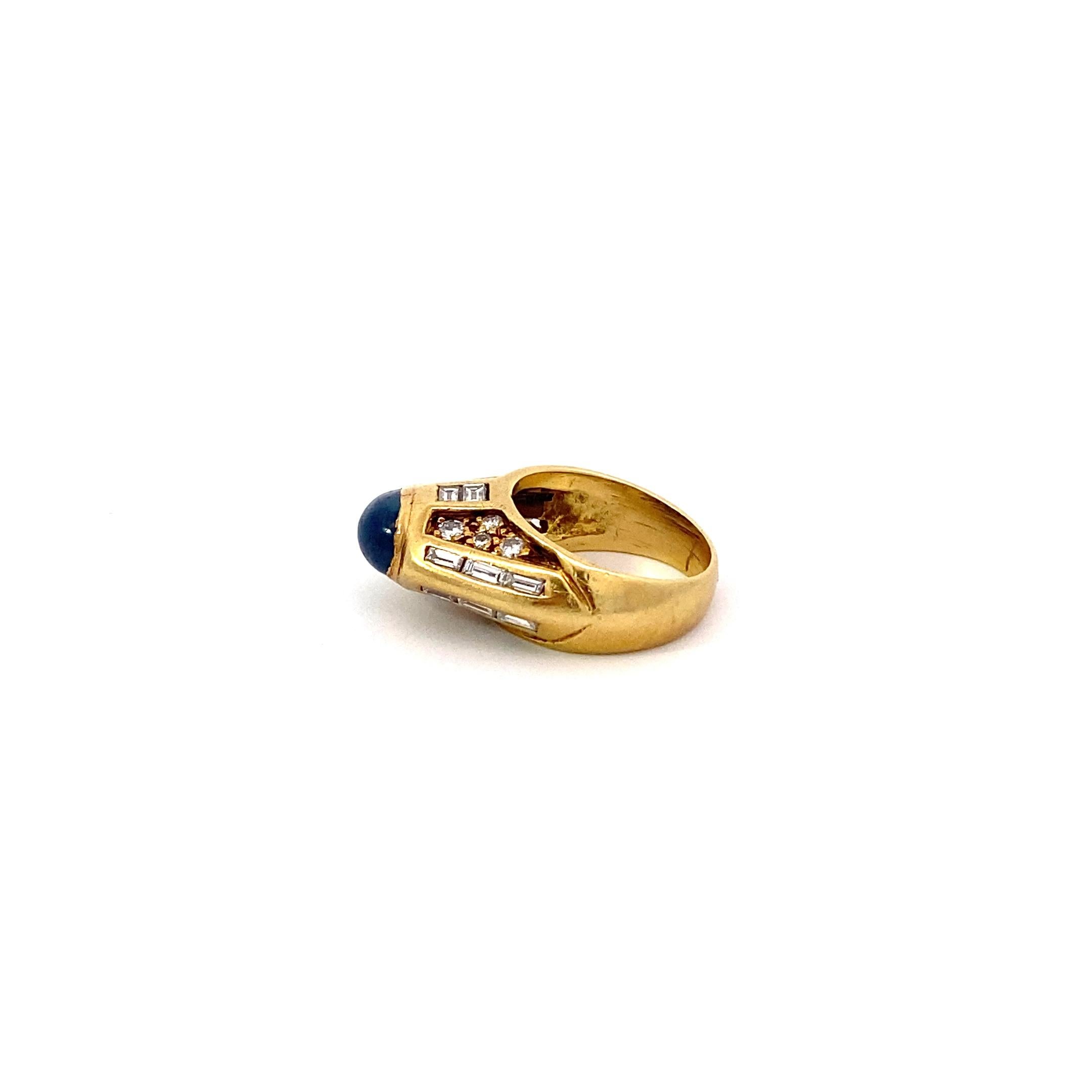 Sugarloaf Cabochon Vintage Sapphire and Diamond Dome Ring, 18k For Sale