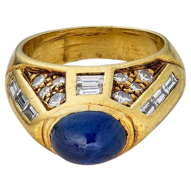 Vintage Sapphire and Diamond Dome Ring, 18k For Sale